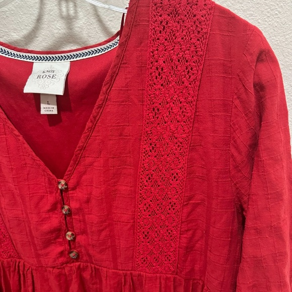 Knox Rose Red eyelet V-Neck dress size Large - Picture 3 of 5